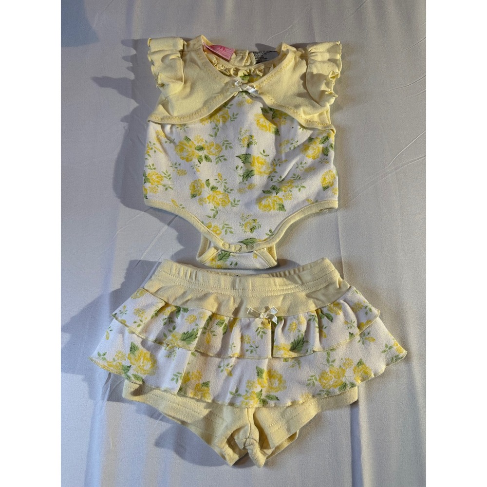 Vintage CWV HW Carter & Son Baby Girl Romper Set Yellow/White Floral Ruffle 0-3M